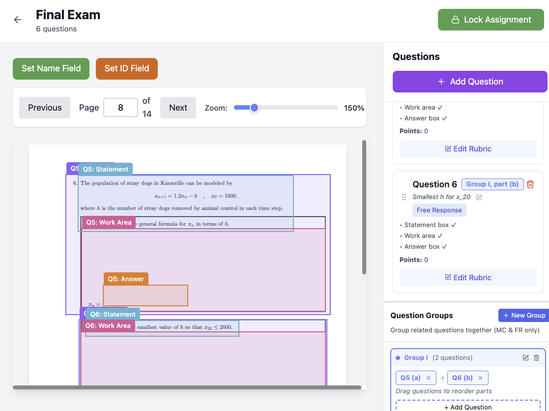 AI grader — rubric & score view