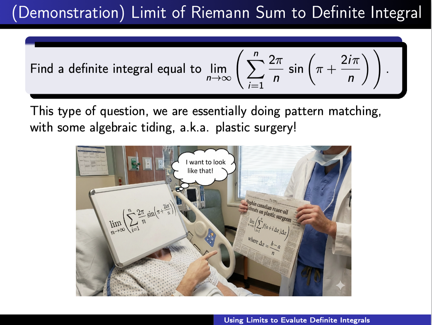 Lecture slide: pattern matching, plastic surgery