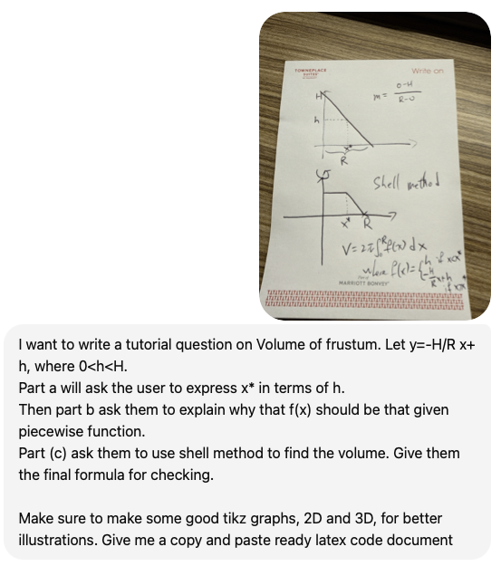 Handwritten frustum sketch on hotel notepad